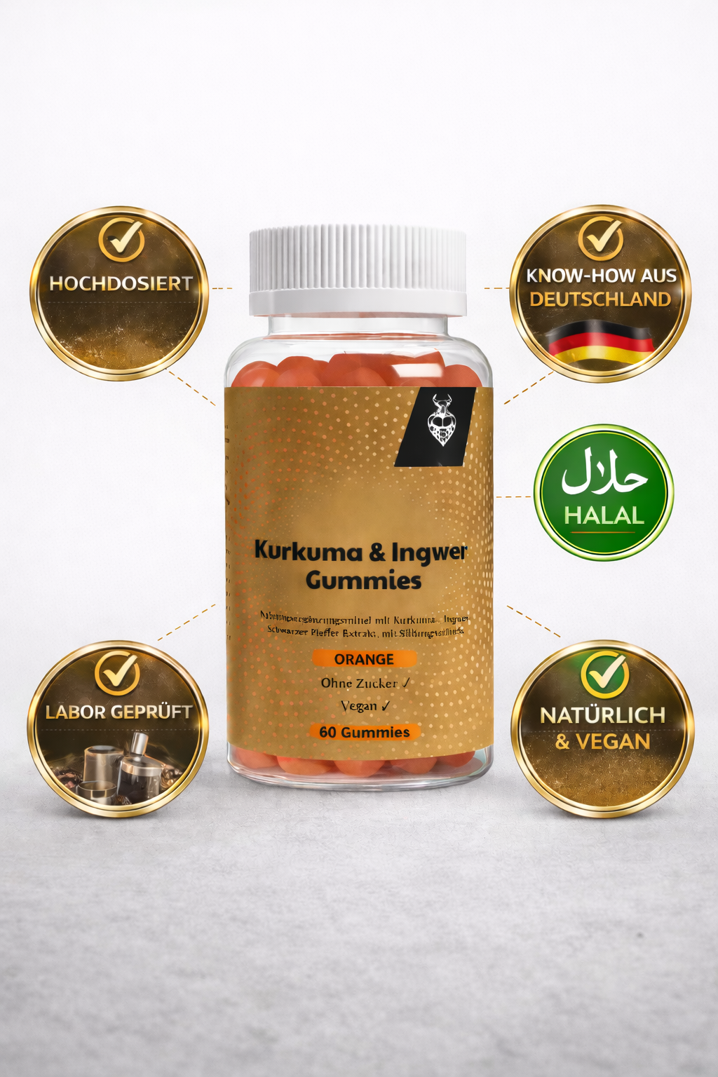 Kurkuma & Ingwer Gummies – Vegane, zuckerfreie Orangen-Gummies für natürliche Entzündungshemmung und Wohlbefinden