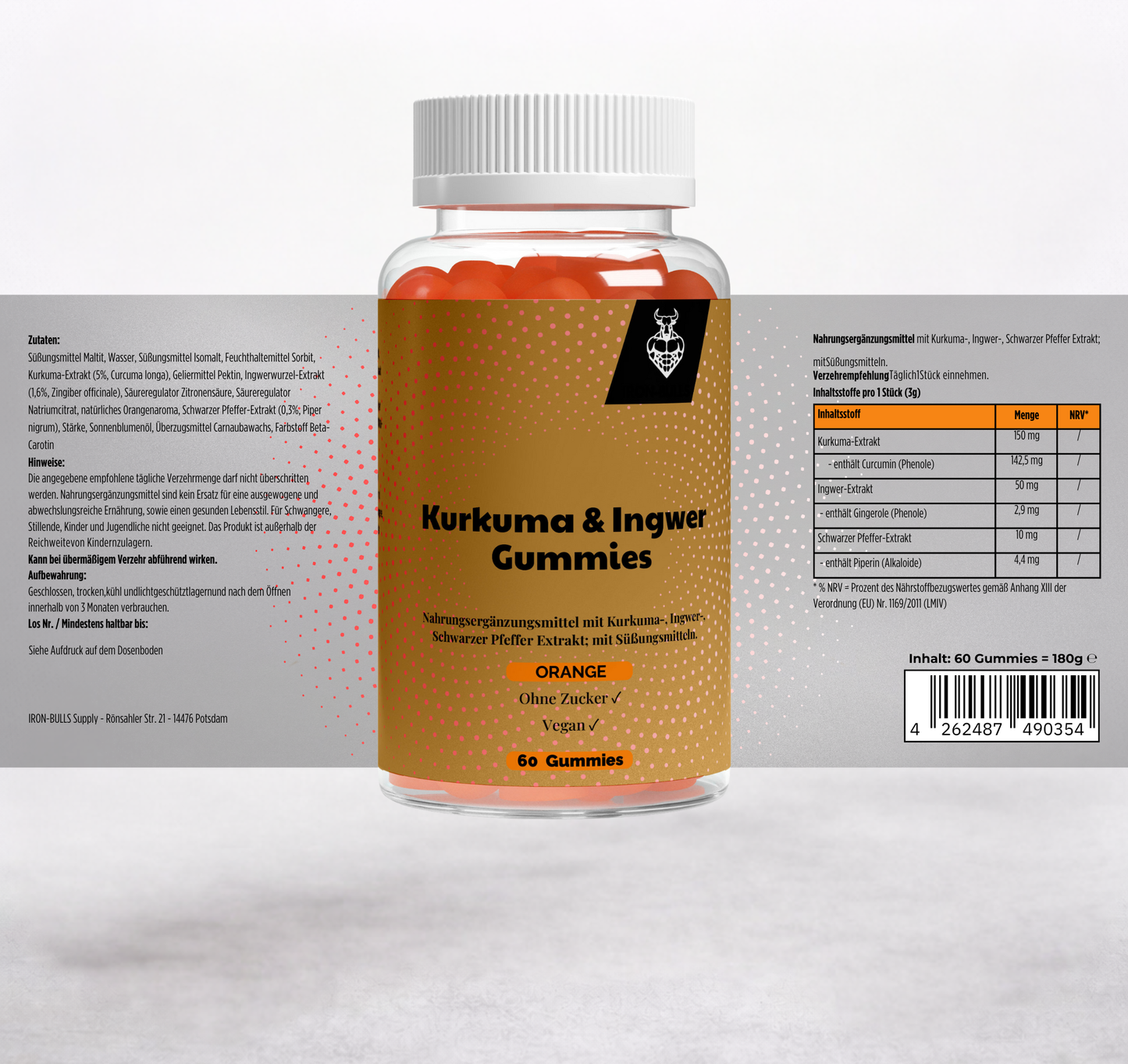 Kurkuma & Ingwer Gummies – Vegane, zuckerfreie Orangen-Gummies für natürliche Entzündungshemmung und Wohlbefinden